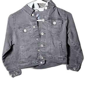 The Children's Place S (5/6) Hooded Denim Jean Black Jacket